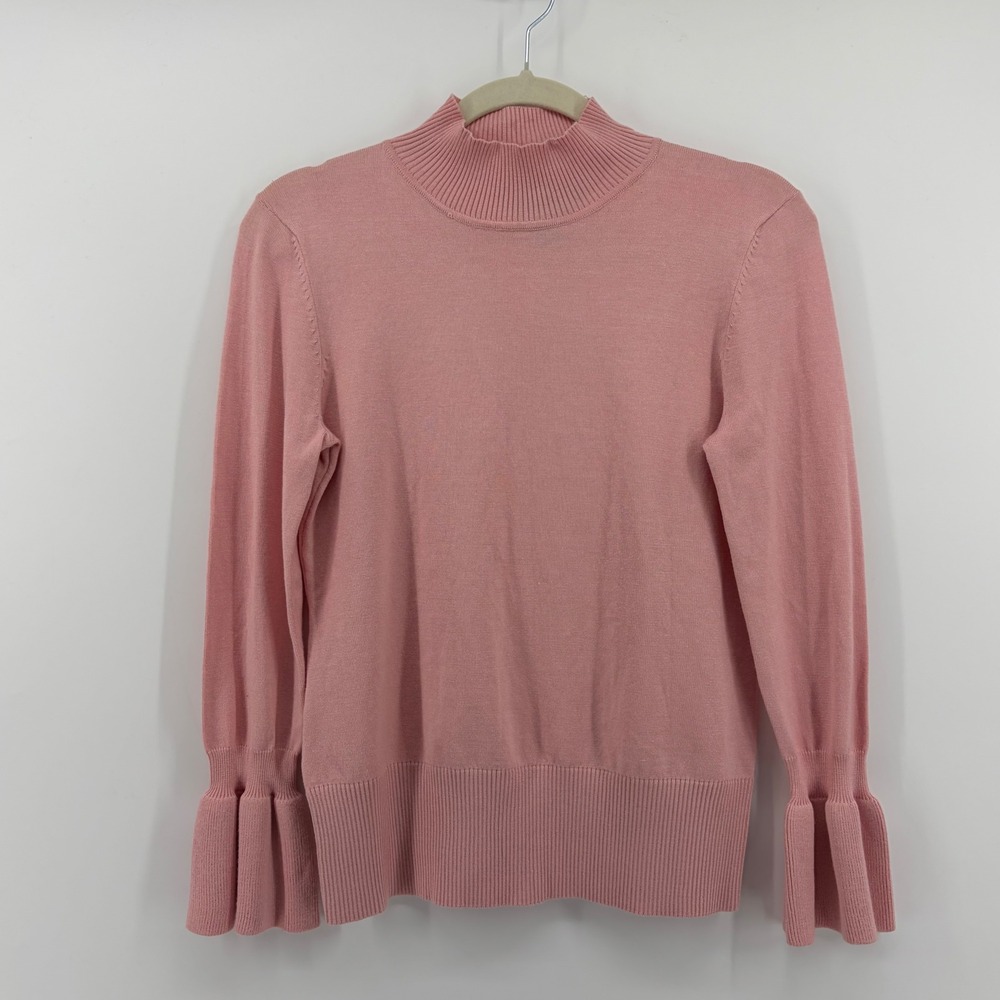 Investments Petites‎ Mock Neck Sweater Pink Womens PS Ruffle Cuff Knit Top